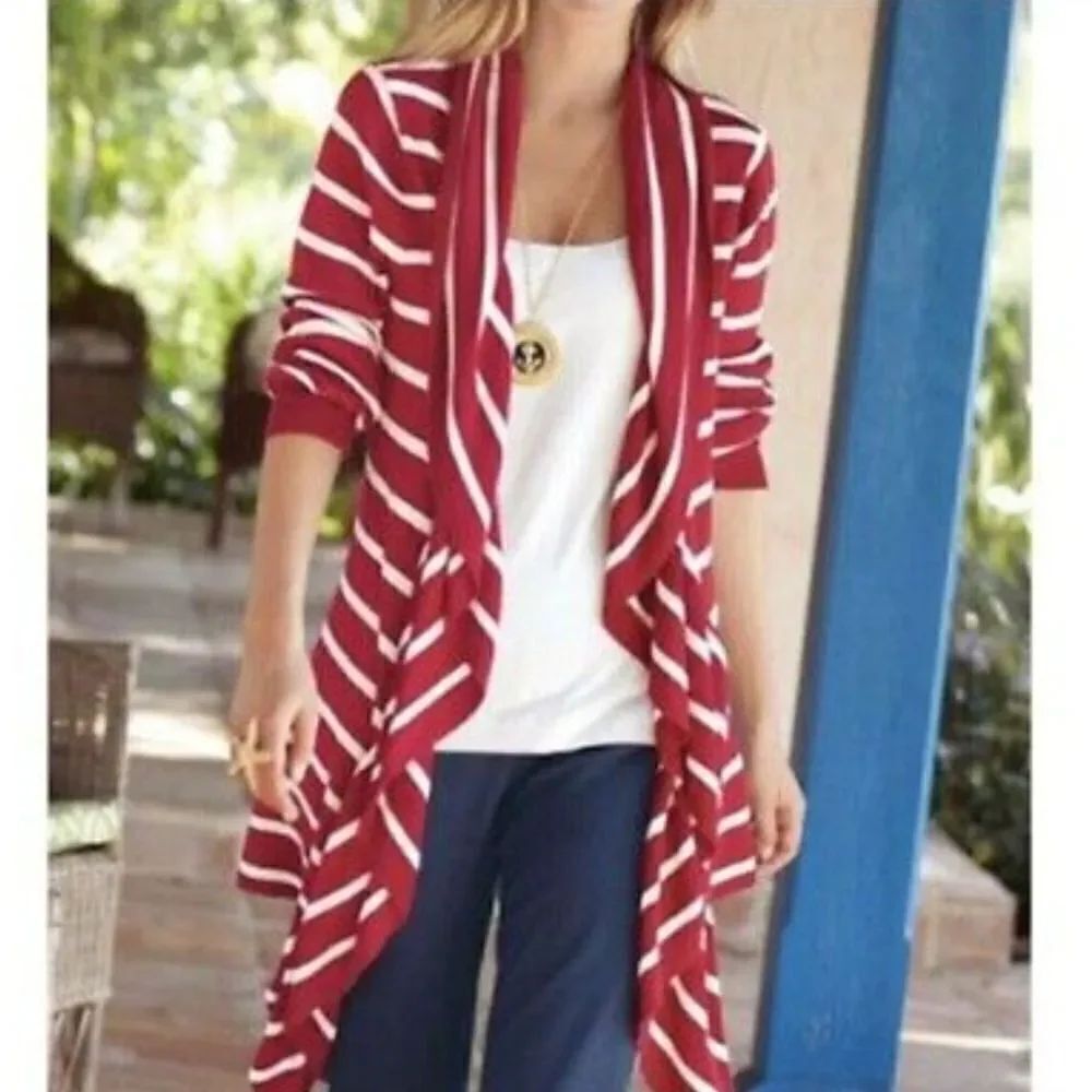 Soft Surroundings Striped Waterfall Cardigan